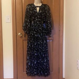 Maje Black Floral Long Sleeve Dress